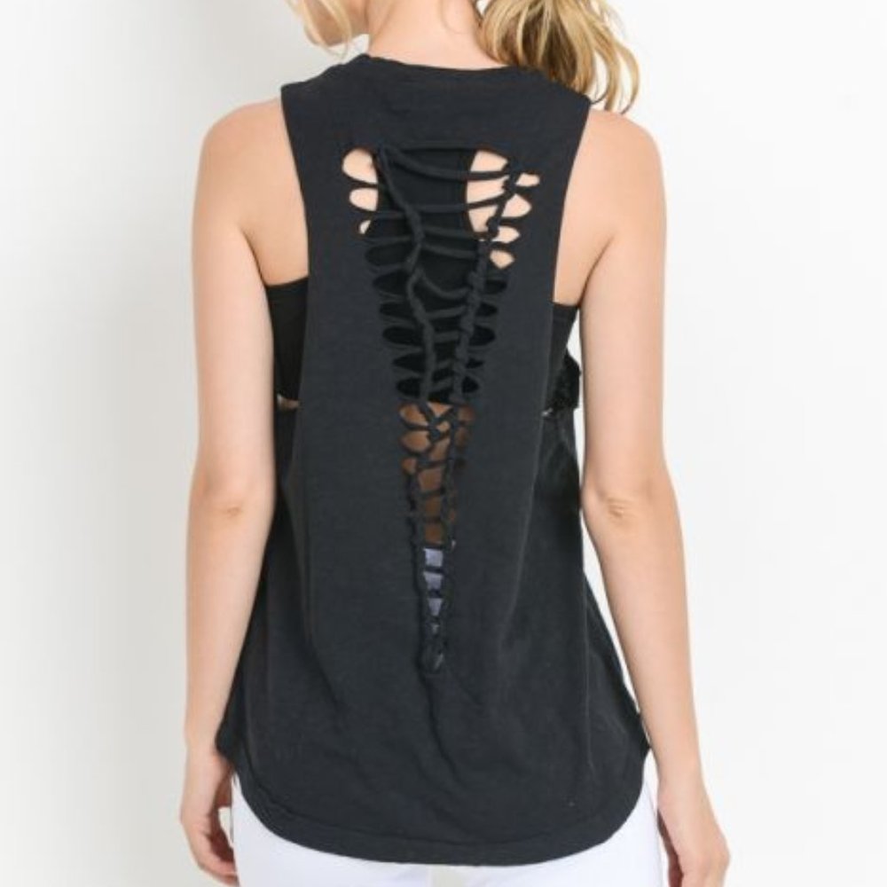 Cutout Strap Ladder Back Muscle Tee